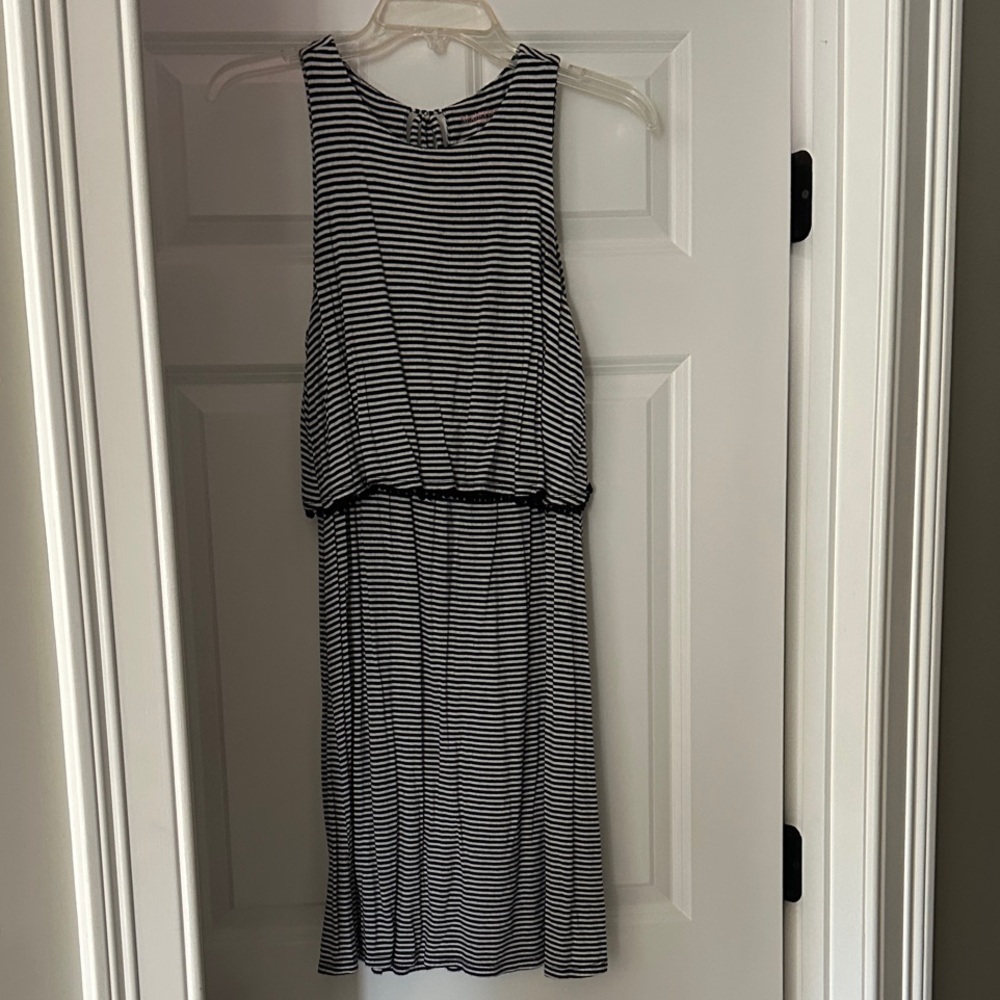 Motherhood Maternity - Nursing Dress - Black and White Striped Midi Dress